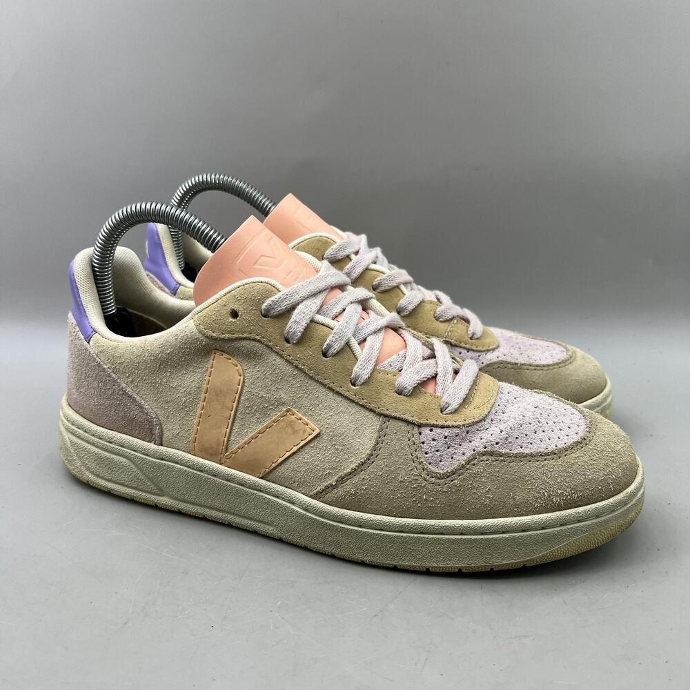 Veja V-10 Suede Colorblock Casual Shoes Women Size 8 Beige Comfort Low Sneakers